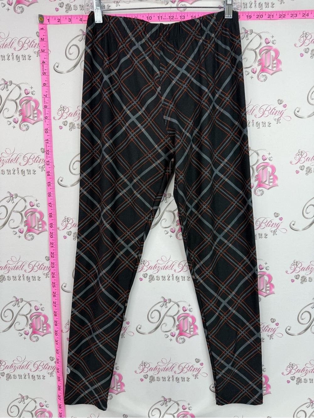 Sweetlegs leggings tights Black Plaid Stretch Leggings - Gray & Rust Orange